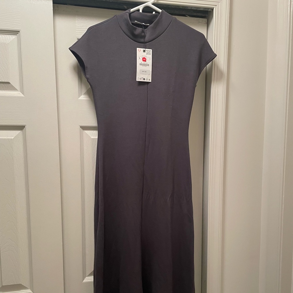 Zara Elegant Gray Women's Mock Neck Dress